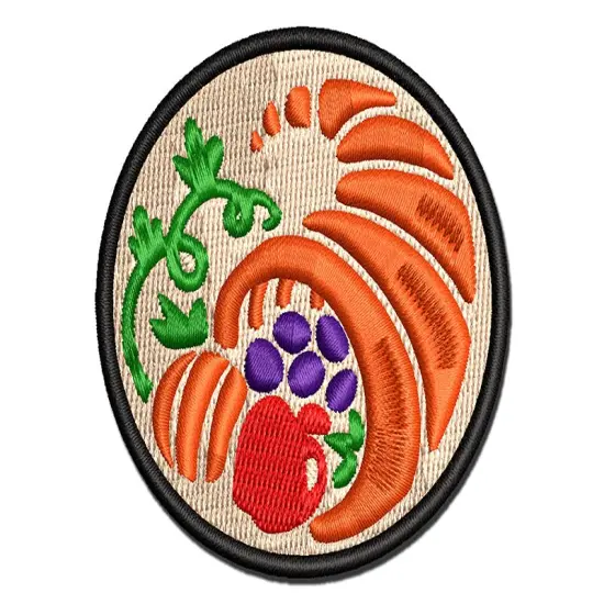 Thanksgiving Fall Cornucopia Multi-Color Embroidered Iron-On or Hook & Loop Patch Applique {1}
