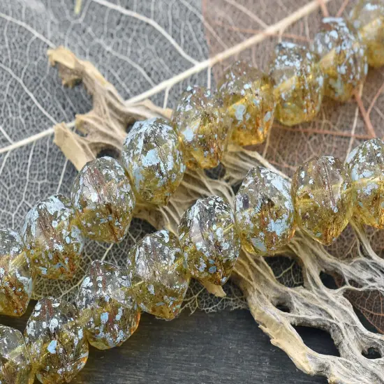 *10* 10mm Turquoise Washed Crystal Picasso Antique Cut Round Beads {1}