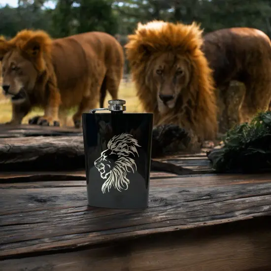 8oz BLACK Lion Flask {5}