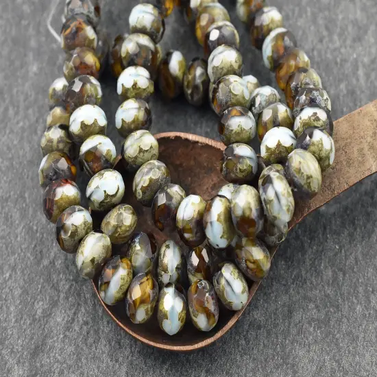 *25* 6x9mm Blended Topaz Blue Turquoise Picasso Fire Polished Rondelle Beads {2}