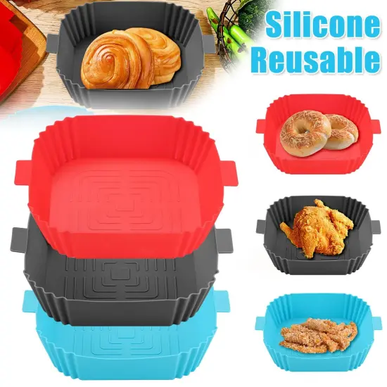 Air Fryer Silicone Pot Basket Liners Non-Stick Safe Oven Baking Tray Accessories White & pink {2}