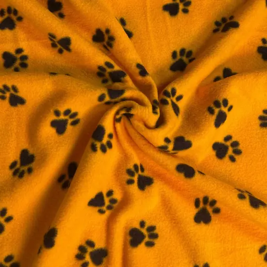 FabricLA | Fleece Fabric By The Yard | 36"X60" Inch Wide | Anti Pill Polar Fleece | Soft, Blanket, Throw, Poncho, Pillow Cover, PJ Pants, Booties, Eye Mask - Paws Print - Yellow & Black (1 Yard) {1}