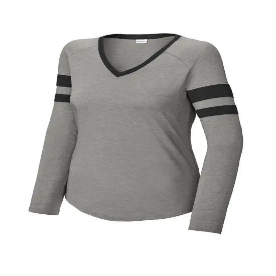 Sport-Tek&reg; Women's Halftime Stripe Long Sleeve V-Neck Tee Vintage heather/ ecr {7}