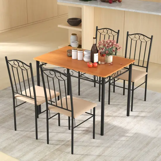 Costway 5 PC Dining Set Wood Metal 30" Table and 4 Chairs Black Kitchen Breakfast Furniture {4}