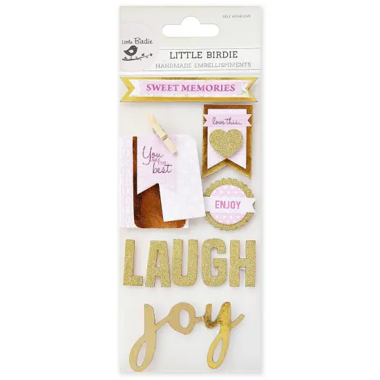 Little Birdie Love Foil Embellishment 10/Pkg-Love Laugh Joy {1}