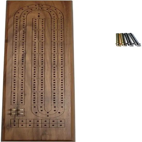WE Games Classic Cribbage Set - Solid Wood Continuous 2 Track Board with Metal Pegs {1}
