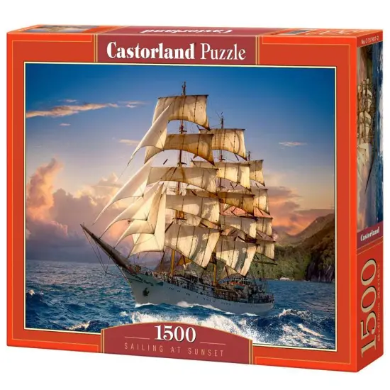 1500 Piece Jigsaw Puzzle, Sailing at Sunset, Sailing Ship Puzzle, Ocean Puzzle, Adult Puzzles, Castorland C-151431-2 {1}