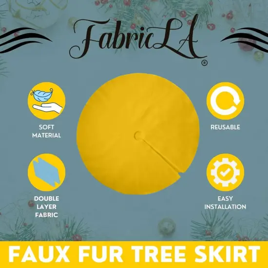 FabricLA 40" Golden Yellow Faux Fur Christmas Tree Skirt - Fluffy Plush Tree Skirt (101cm) for Holiday Decorations {4}
