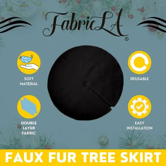 FabricLA 36" Black Faux Fur Christmas Tree Skirt - Fluffy Plush Tree Skirt (91cm) for Holiday Decorations {4}
