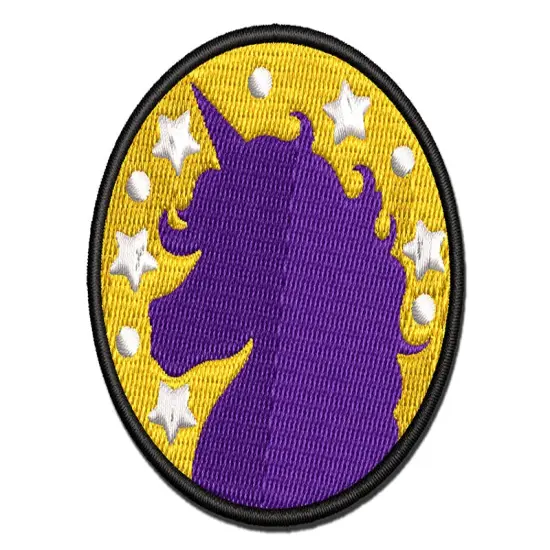 Unicorn Head and Stars Multi-Color Embroidered Iron-On or Hook & Loop Patch Applique {1}