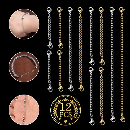 12X Extender Safety Chain Jewelry Necklace Bracelet Lobster Lock Stainless Steel {1}