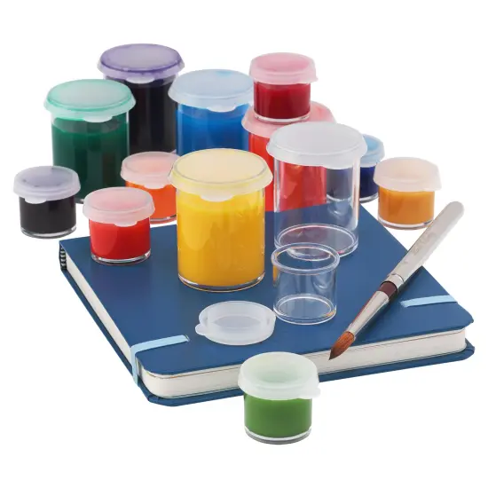 Creative Mark Assorted Pack of 14 Storage Cups - 8 Small 10 ml & 6 Large 45 ml Durable Clear Plastic Paint Containers with Lids for Artists, Students, Professionals {6}