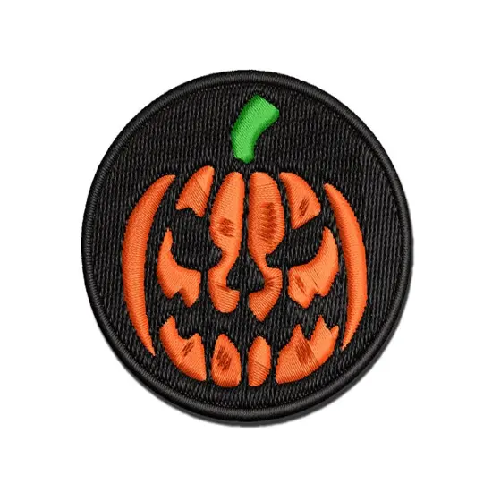 Spooky Halloween Jack o Lantern Pumpkin Multi-Color Embroidered Iron-On or Hook & Loop Patch Applique {1}