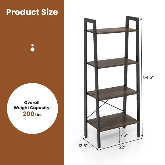 Costway 4-Tier Wood Ladder Shelf Ladder Bookcase Bookshelf Display Rack {9}