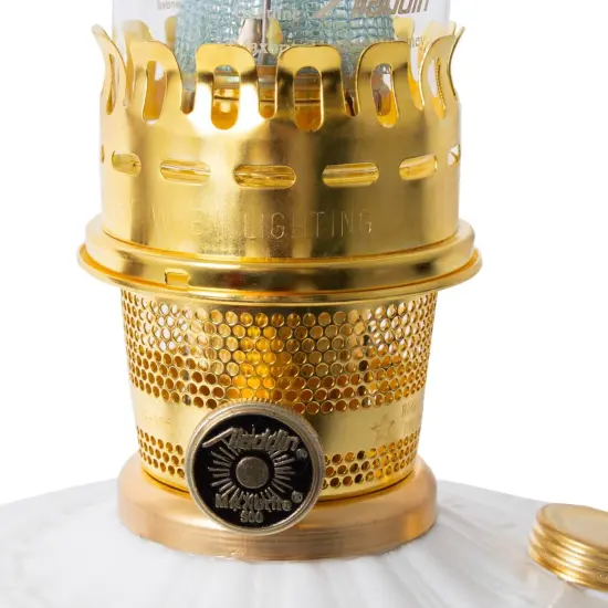 Aladdin Milk Glass Oil Lamp, Alexandria Model with Aladdin Burner, Wick, Glass chimney and Mantle {3}