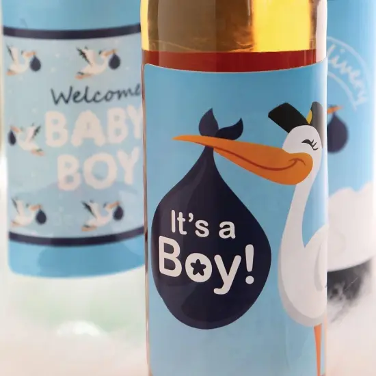 Big Dot of Happiness Boy Special Delivery - Blue It's A Boy Stork Baby Shower Decorations for Women and Men - Wine Bottle Label Stickers - Set of 4 {3}