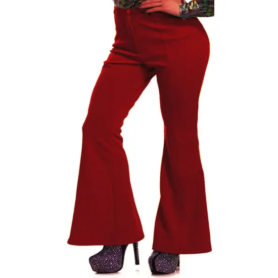 Womens 70s High Waisted Flared Red Disco Pants {1}