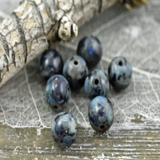 *25* 8mm Sapphire Picasso Round Druk Beads {5}