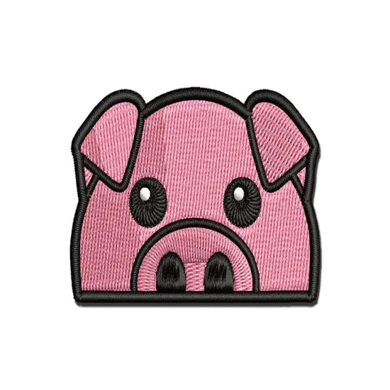 Peeking Pig Multi-Color Embroidered Iron-On or Hook & Loop Patch Applique {1}