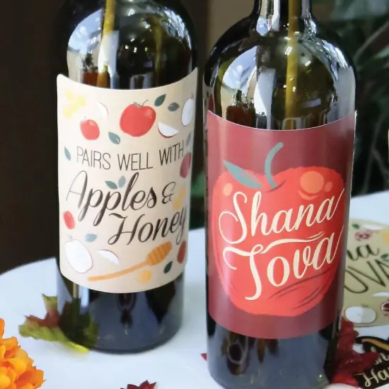 Big Dot of Happiness Rosh Hashanah - New Year Decorations for Women and Men - Wine Bottle Label Stickers - Set of 4 {3}