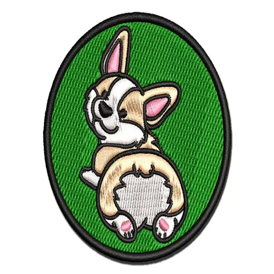 Pembroke Welsh Corgi from Behind Butt Dog Multi-Color Embroidered Iron-On or Hook & Loop Patch Applique {1}