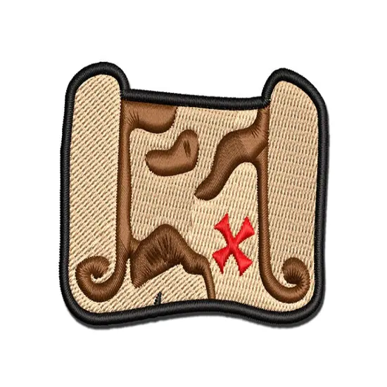 Treasure Map Scroll Pirate X Marks the Spot Multi-Color Embroidered Iron-On or Hook & Loop Patch Applique {1}