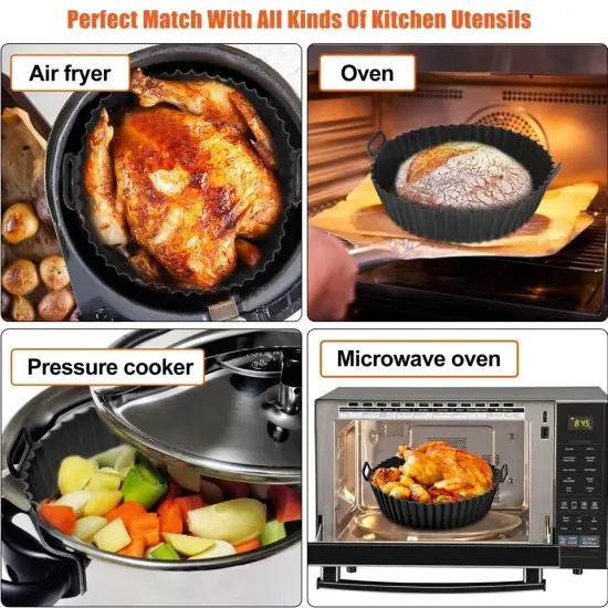 2 Pcs Air Fryer Silicone Pot Baskets Liners Non-Stick Safe Oven Baking Tray Mats {2}
