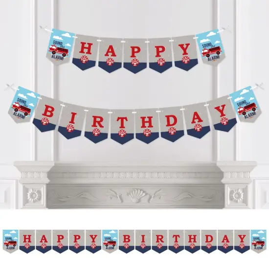 Big Dot of Happiness Fired Up Fire Truck - Firefighter Firetruck Birthday Party Bunting Banner - Birthday Party Decorations - Happy Birthday {1}