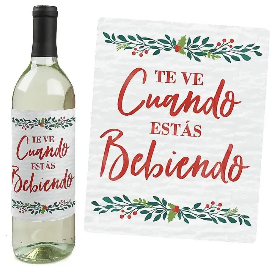 Big Dot of Happiness Feliz Navidad - Holiday and Spanish Christmas Party Decorations for Women and Men - Wine Bottle Label Stickers - Set of 4 {3}