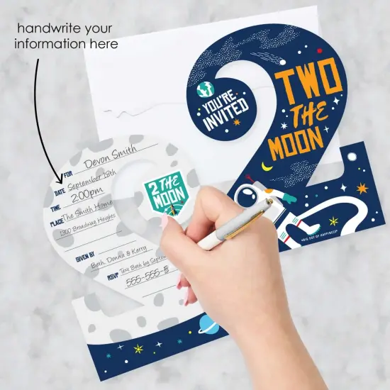 Big Dot of Happiness 2nd Birthday Two The Moon - Shaped Fill-in Invites - Space Second Birthday Party Invitation Cards with Envelopes - Set of 12 {3}