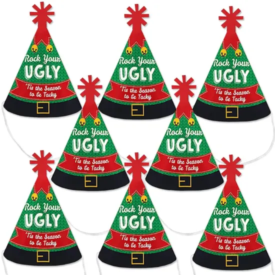 Big Dot of Happiness Ugly Sweater - Mini Cone Holiday & Christmas Party Hats - Small Little Party Hats - Set of 8 {1}