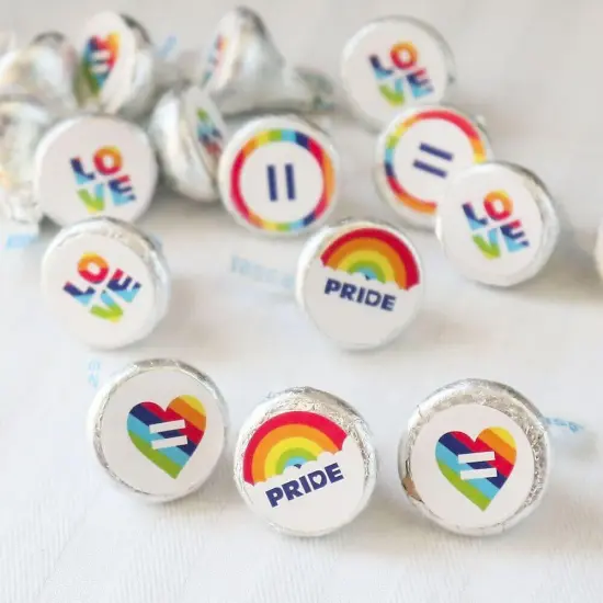 Big Dot of Happiness Love is Love - Pride - Rainbow Party Round Candy Sticker Favors - Labels Fits Chocolate Candy (1 sheet of 108) {6}
