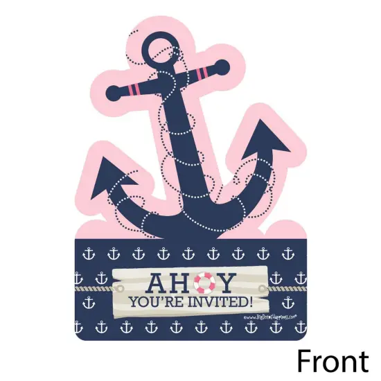 Big Dot of Happiness Ahoy - Nautical Girl - Shaped Fill-in Invitations - Baby Shower or Birthday Party Invitation Cards with Envelopes - Set of 12 {3}
