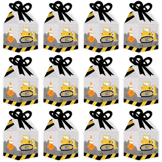 Big Dot of Happiness Dig It - Construction Party Zone - Square Favor Gift Boxes - Baby Shower or Birthday Party Bow Boxes - Set of 12 {6}