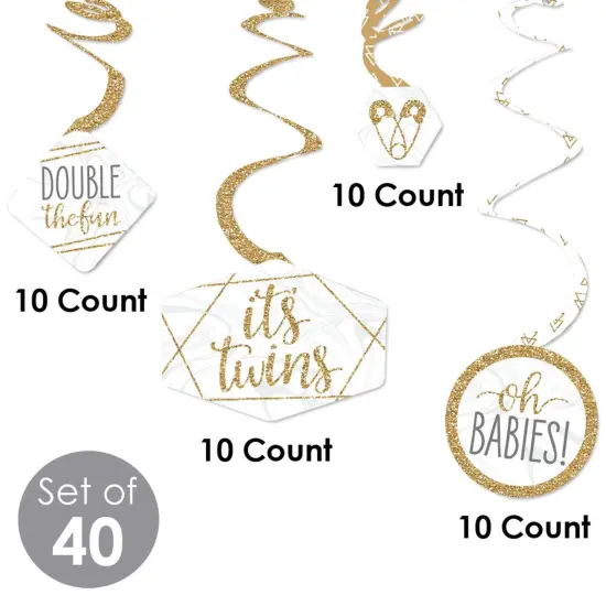 Big Dot of Happiness It's Twins - Gold Twins Baby Shower Hanging Decor - Party Decoration Swirls - Set of 40 {6}