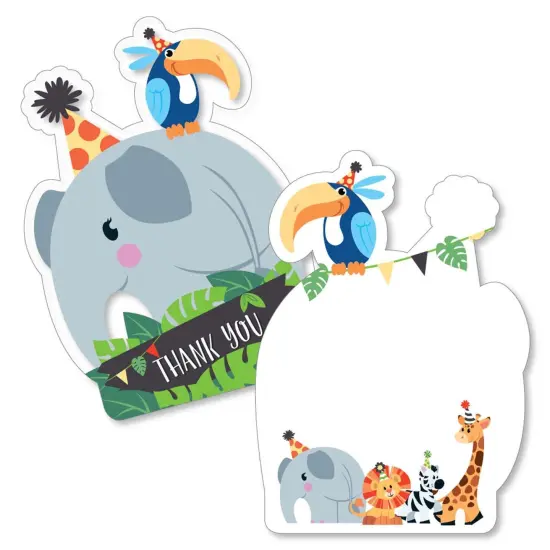 Big Dot of Happiness Jungle Party Animals - Shaped Thank You Cards - Safari Birthday Party or Baby Shower Thank You Cards with Envelopes - Set of 12 {1}