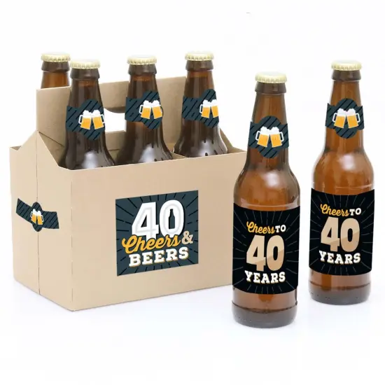 Big Dot of Happiness Cheers and Beers to 40 Years - 40th Birthday Party Decorations for Women and Men - 6 Beer Bottle Label Stickers and 1 Carrier {1}
