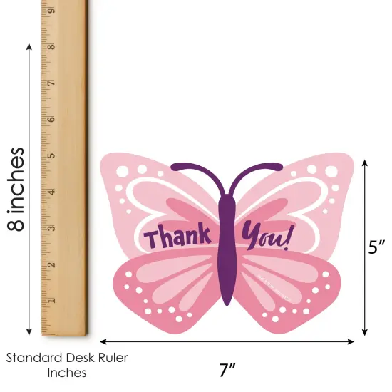 Big Dot of Happiness Beautiful Butterfly - Shaped Thank You Cards Floral Baby Shower or Birthday Party Thank You Note Cards with Envelopes - Set of 12 {7}
