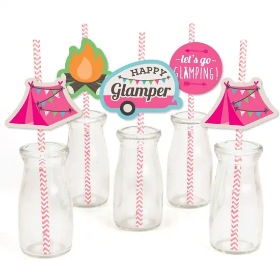 Big Dot of Happiness Let's Go Glamping - Paper Straw Decor - Camp Glamp Party or Birthday Party Striped Decorative Straws - Set of 24 {1}