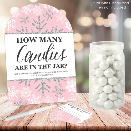 Big Dot of Happiness Pink Winter Wonderland Holiday Snowflake Birthday Party and Baby Shower Game - 1 Stand and 40 Cards - Candy Guessing Game {3}