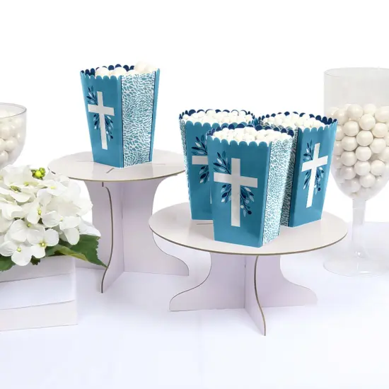 Big Dot of Happiness Blue Elegant Cross - Boy Religious Party Favor Popcorn Treat Boxes - Set of 12 {4}