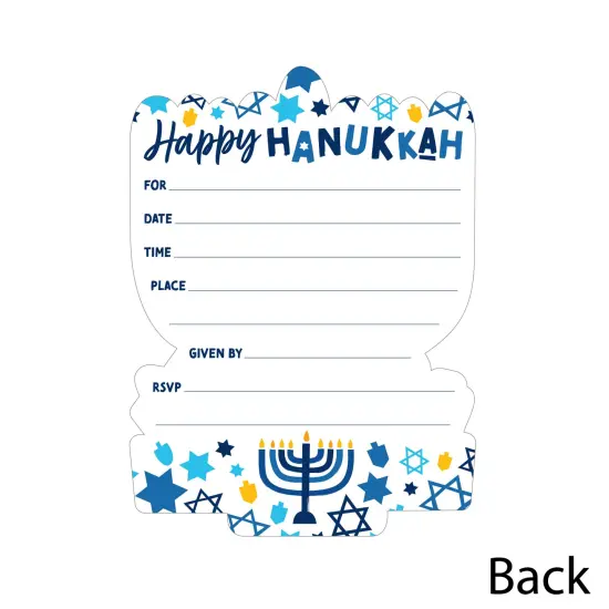 Big Dot of Happiness Hanukkah Menorah - Shaped Fill-In Invitations - Chanukah Holiday Party Invitation Cards with Envelopes - Set of 12 {6}