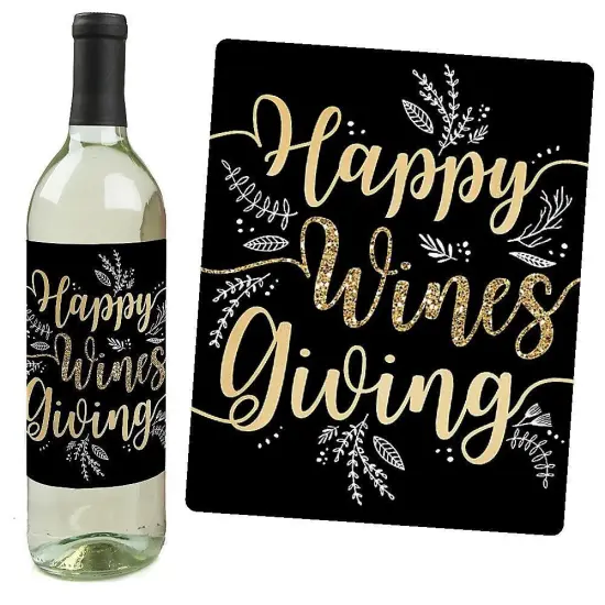 Big Dot of Happiness Elegant Thankful for Friends - Friendsgiving Thanksgiving Party Decor for Women and Men - Wine Bottle Label Stickers - Set of 4 {4}