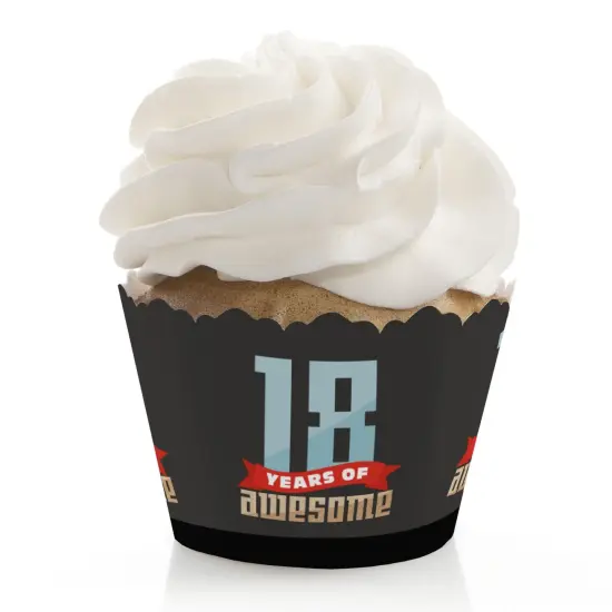 Big Dot of Happiness Boy 18th Birthday - Eighteenth Birthday Party Decorations - Party Cupcake Wrappers - Set of 12 {1}