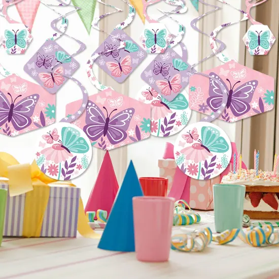 Big Dot of Happiness Beautiful Butterfly - Floral Baby Shower or Birthday Party Hanging Decor - Party Decoration Swirls - Set of 40 {3}