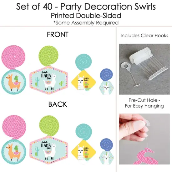 Big Dot of Happiness Whole Llama Fun - Llama Fiesta Baby Shower or Birthday Party Hanging Decor - Party Decoration Swirls - Set of 40 {7}