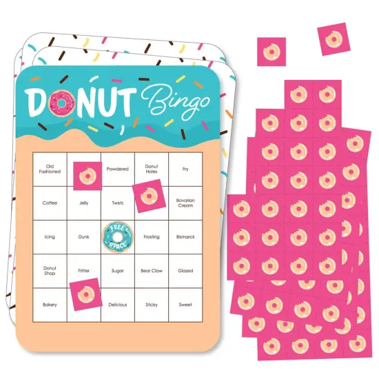 Big Dot of Happiness Donut Worry, Let's Party - Bingo Cards and Markers - Doughnut Party Bingo Game - Set of 18 {1}