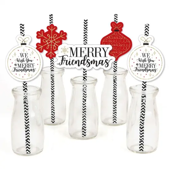 Big Dot of Happiness Red and Gold Friendsmas - Paper Straw Decor - Friends Christmas Party Striped Decorative Straws - Set of 24 {1}