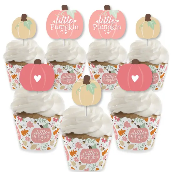 Big Dot of Happiness Girl Little Pumpkin - Cupcake Decoration - Fall Birthday Party or Baby Shower Cupcake Wrappers and Treat Picks Kit - Set of 24 {1}