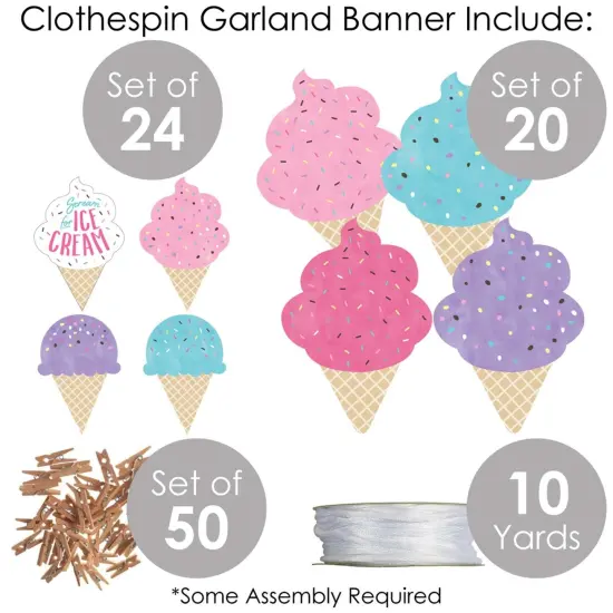 Big Dot of Happiness Scoop Up the Fun - Ice Cream - Sprinkles Party DIY Decorations - Clothespin Garland Banner - 44 Pieces {6}